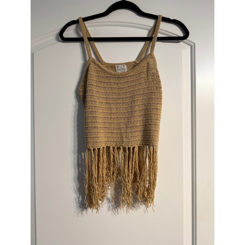 FCT WITH LOVE Knit Cami XL TanFringe Boho Festival Coachella Crochet Hippie